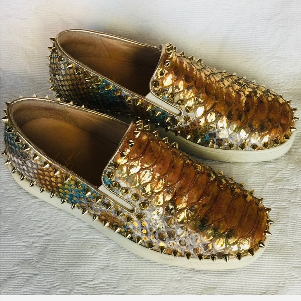 Louboutin Gold Python Boat Shoe